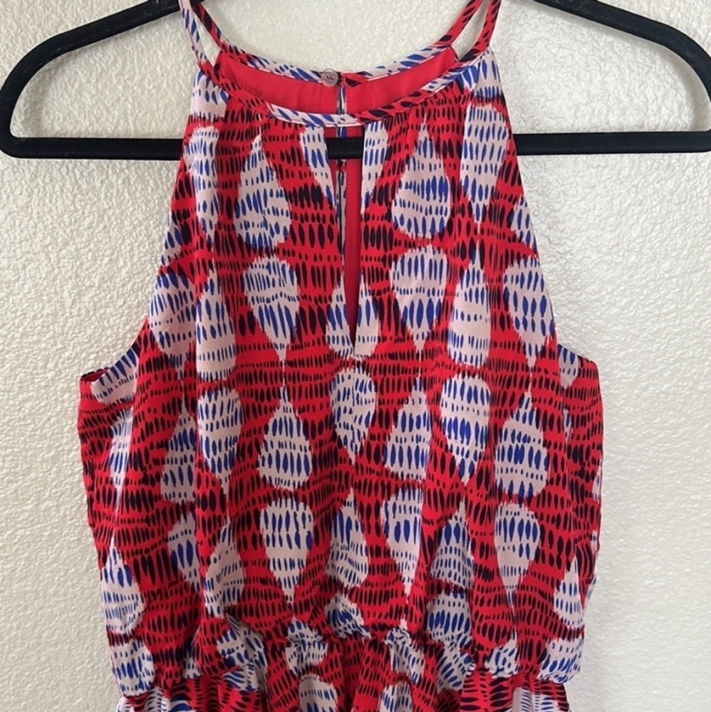 Maggy London Red and Blue Pattern Handkerchief Hemline Dress Size 2 - Picture 7 of 7